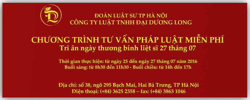 THÔNG BÁO: Công ty Luật TNHH MTV Đại Dương Long tổ chức tư vấn pháp luật miễn phí
