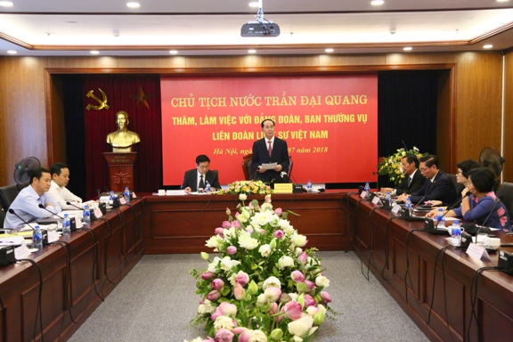 Chủ tịch nước Trần Đại Quang thăm và làm việc với Đảng đoàn, Ban Thường vụ Liên đoàn Luật sư Việt Nam