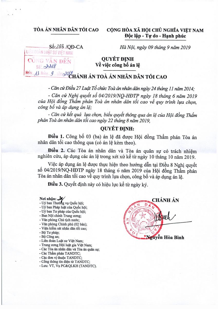 Quyết định về việc công bố án lệ