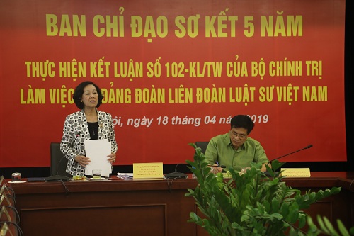 Ban chỉ đạo sơ kết 5 năm thực hiện Kết luận số 102-KL/TW làm việc với Đảng đoàn Liên đoàn Luật sư Việt Nam